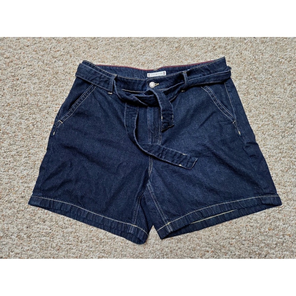 Tommy Hilfiger Women 12 Denim Bermuda Shorts Belted Dark Blue 34x6 Cotton